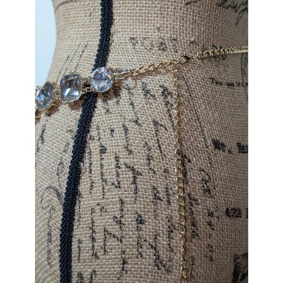 Chunky Gold Tone Large Rhinestone Chain Link Belt 28"-39" - Picture 2 of 7